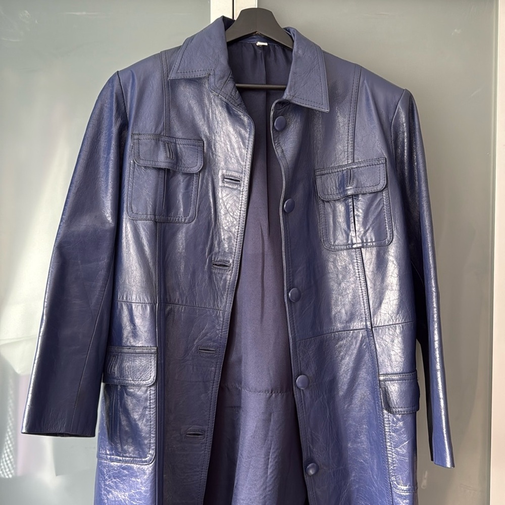 Royal Blue Vintage Leather Trench Coat